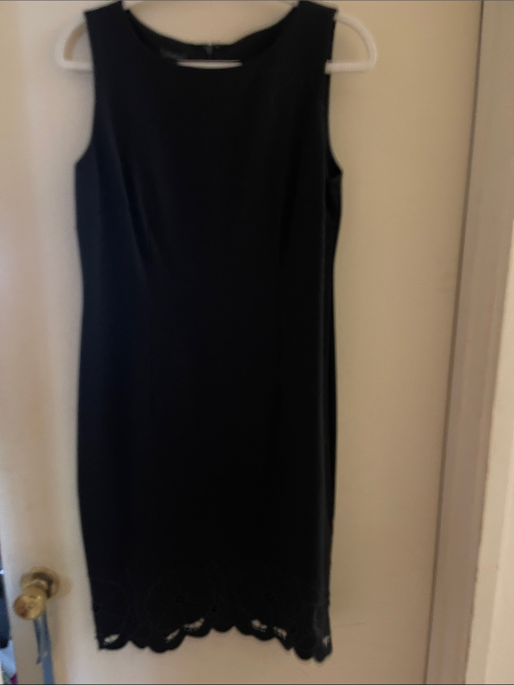 Talbots Black Sleeveless Sheath Dress with Scalloped Hem
